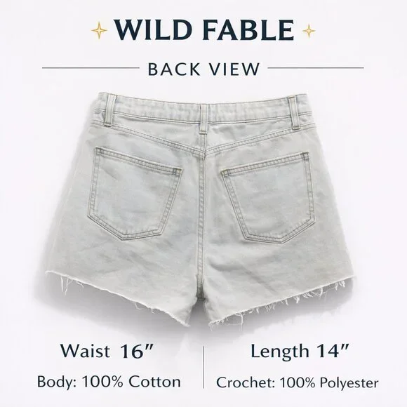 Wild Fable Crochet Denim Shorts Women’s Boho Granny Square Festival Size 10 - Picture 2 of 9